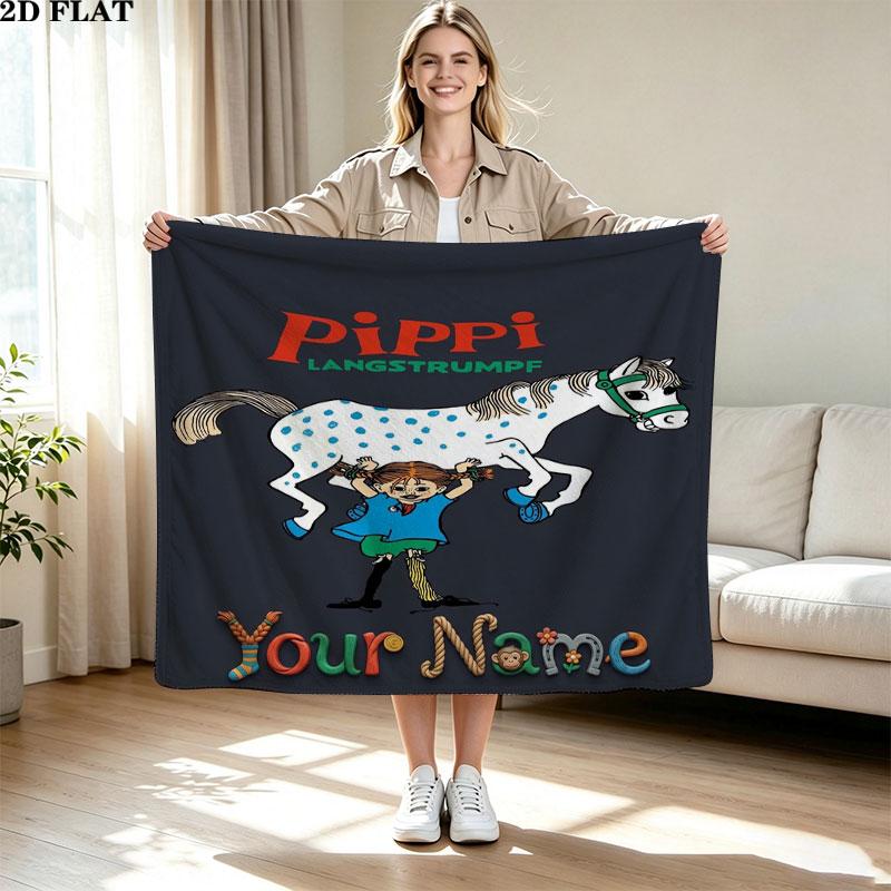 1PC Pippi Longstocking Custom Name Patterned Flannel Blanket Suitable For All Seasons for Home Decor Warmth and Comfort Gifts Holiday Present