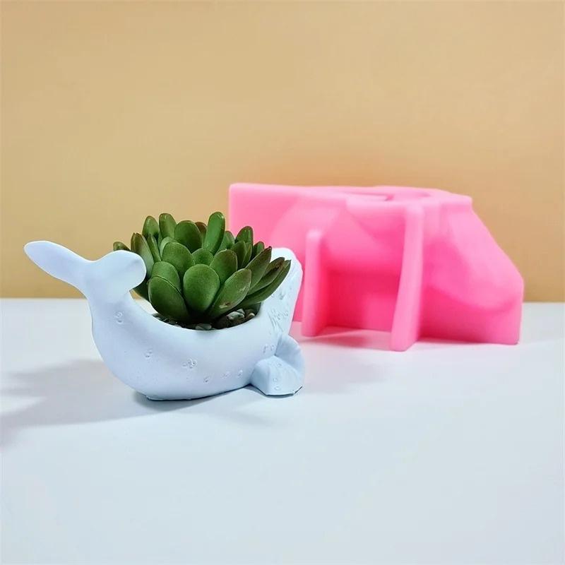 Großer Wal Sukkulente Pflanze Blumentopf Harz Silikonform Meerestier Wal Aufbewahrungsbox Kerzenbecher Beton Zement Gipsform