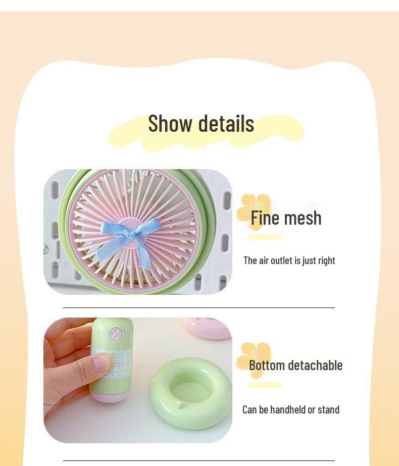 Qingpingguo Outdoor Travel USB Rechargeable Handheld Cartoon Fan, Three-Speed Desktop Fan.