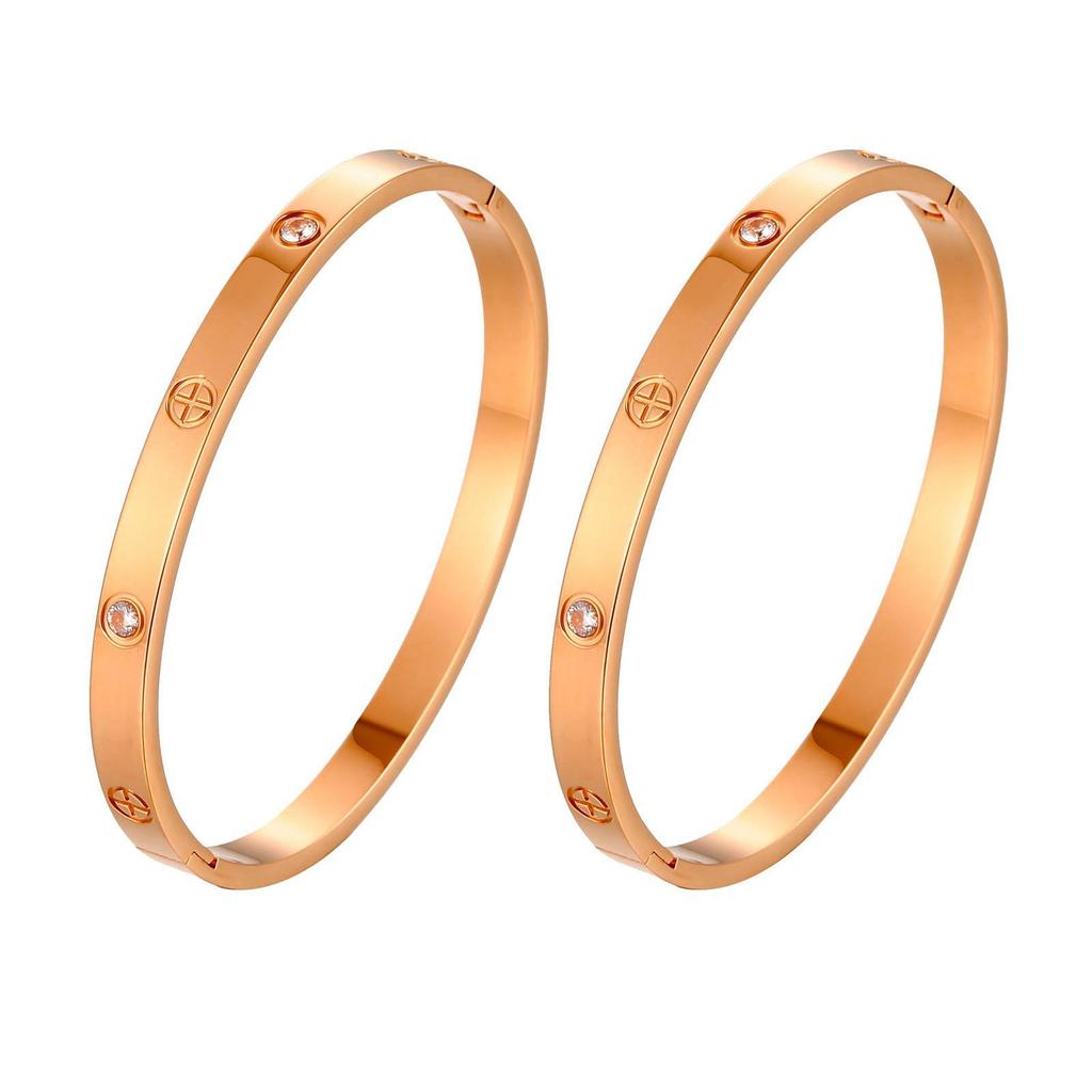 Rose Gold Titanium Steel Bracelet for Women: Light Luxury, Diamond Inlaid, Non-Fading, Fashionable, High-End European and American Style.