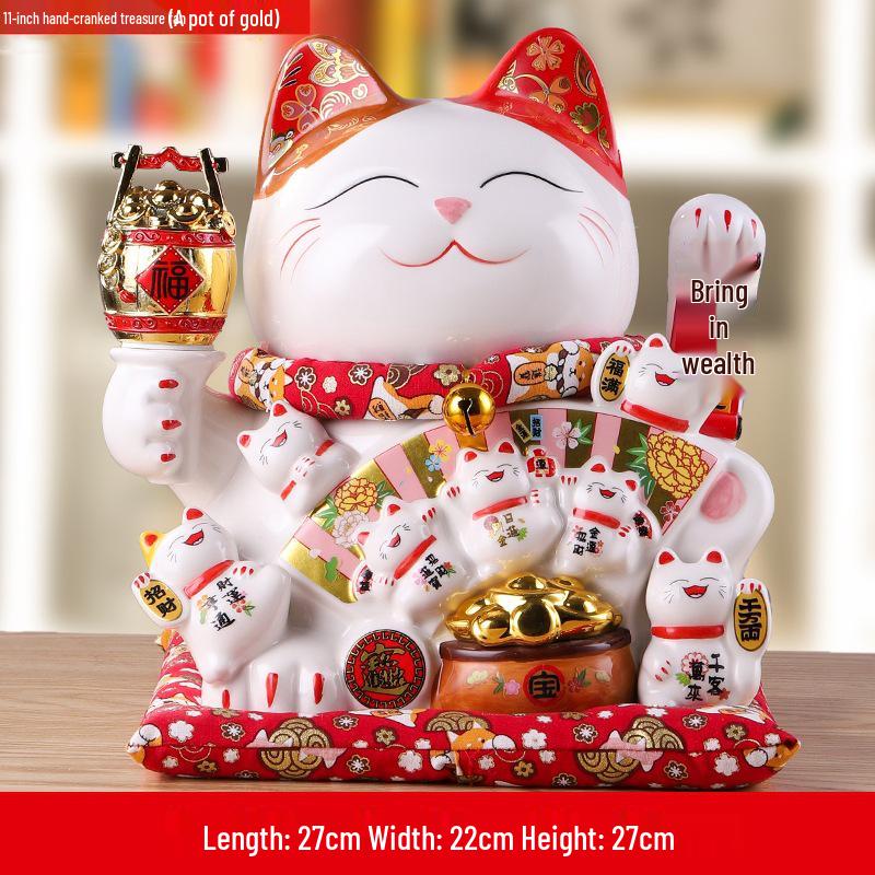 Ceramic Waving Fortune Cat Figurine for Home or Shop Decor