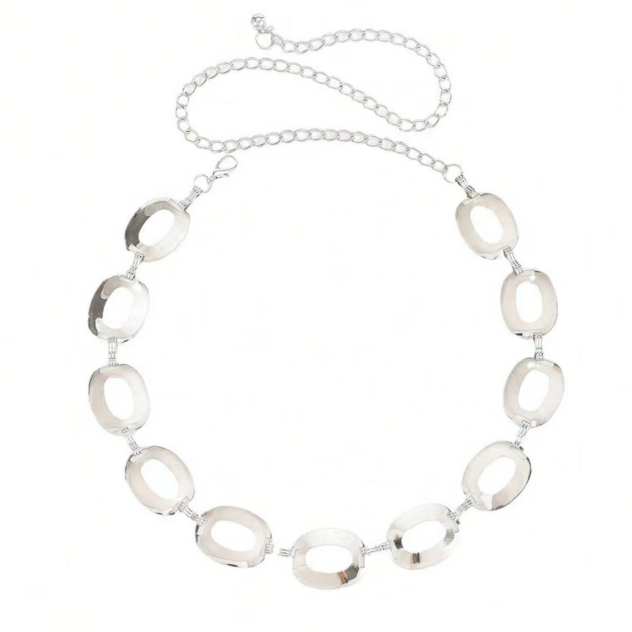 Women s Versatile Decorative Oval Metal Chain Waistband серебряный