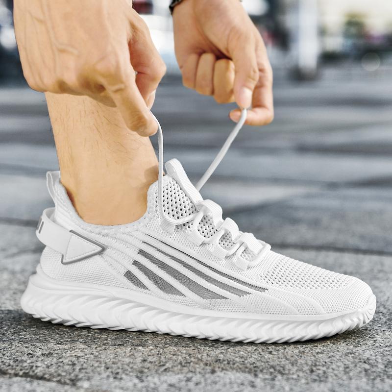 Fashion Man Running Shoes Outdoors Breathable Mesh Soft Men Casual Sneakers Light Walk Trend Fashion Mens Sports Trainers White Large 48