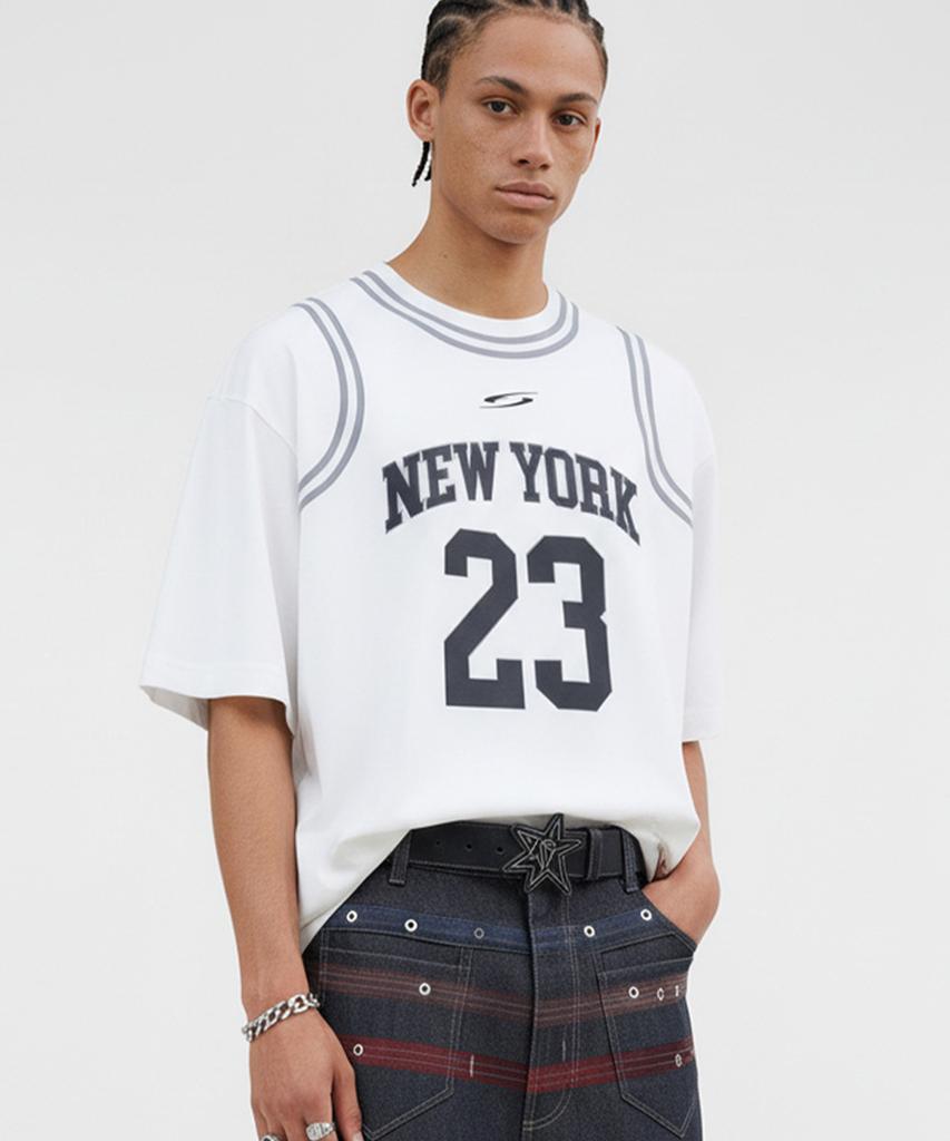 Beoteunseoul Fake Layered Lettering Print Oversized Short Sleeve T-Shirt (White)