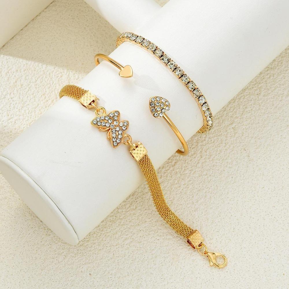 3pcs Love Opening Temperament Drill Bracelet Design Creative Retro Simple Bracelet for Women New Style Butterfly Bracelet