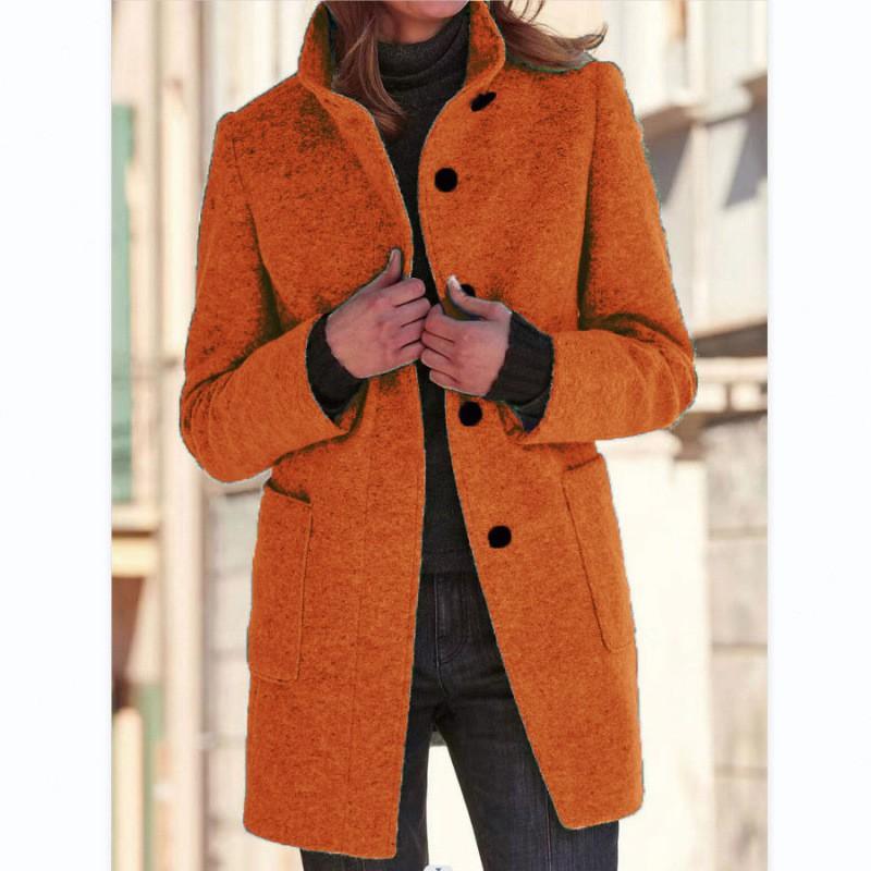 Womens Vintage Solid Color Button-Up Stand Collar Wool Blend Coat Winter 2026