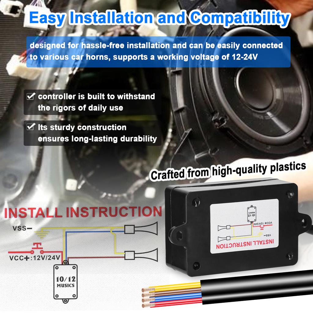 Car Horn Controller Electric Horn Speaker Sound Control Unit with 8 Sound Effects  ing Remote Control 12-24V for Car Truck Marine Boat