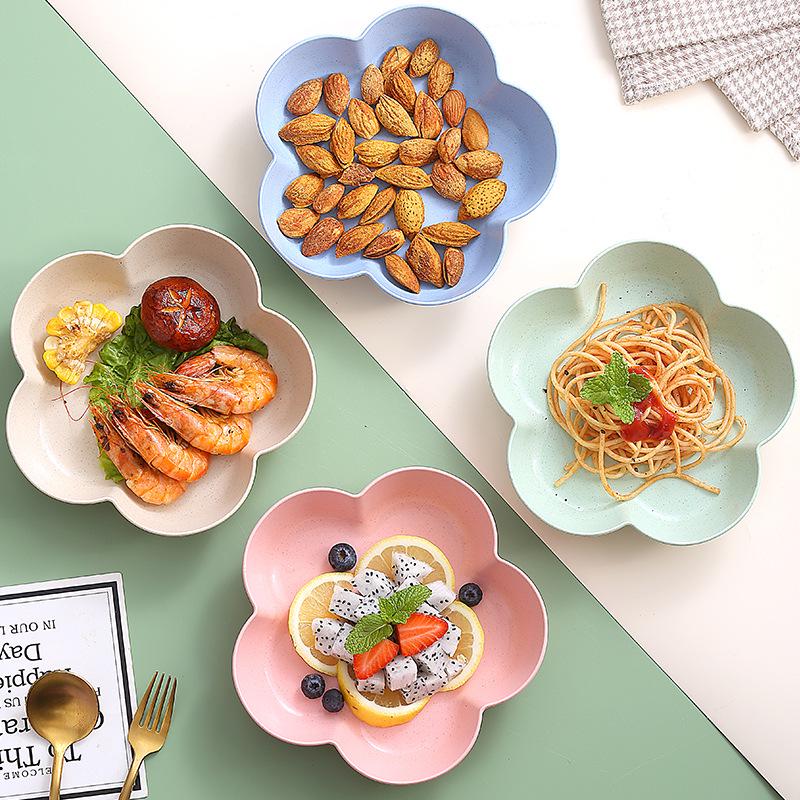 Colorful Petal Fruit Dish - Cute Wheat Straw Flower Plate for Snacks and Bones