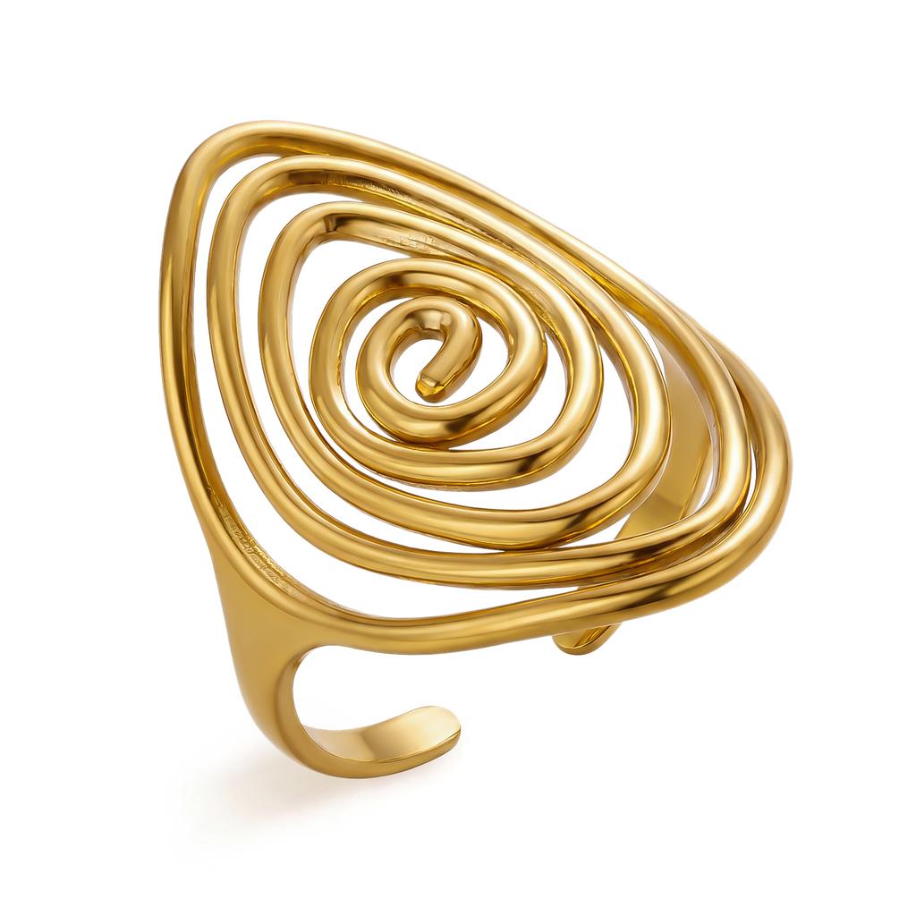Stainless Steel Exggerated Geometric Ring Set for Women Men Vintage Metal Spiral Line Adjustable Finger Ring Party Jewelry