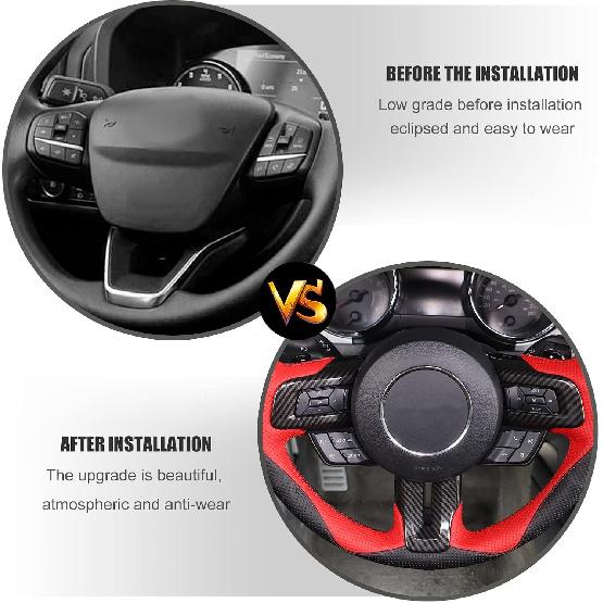 RT-TCZ Carbon Fiber Steering Wheel Decoration Interior Trim Kit Accessories for 2015-2022 Ford Mustang