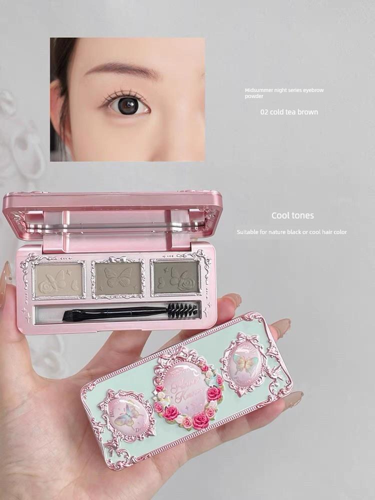 Comes with a Brush, Flower Knows Midsummer Night Flower Elf Three-Color Eyebrow Powder, Eyeliner, and a Built-In Brush, Genuine Product, 4 Grams
