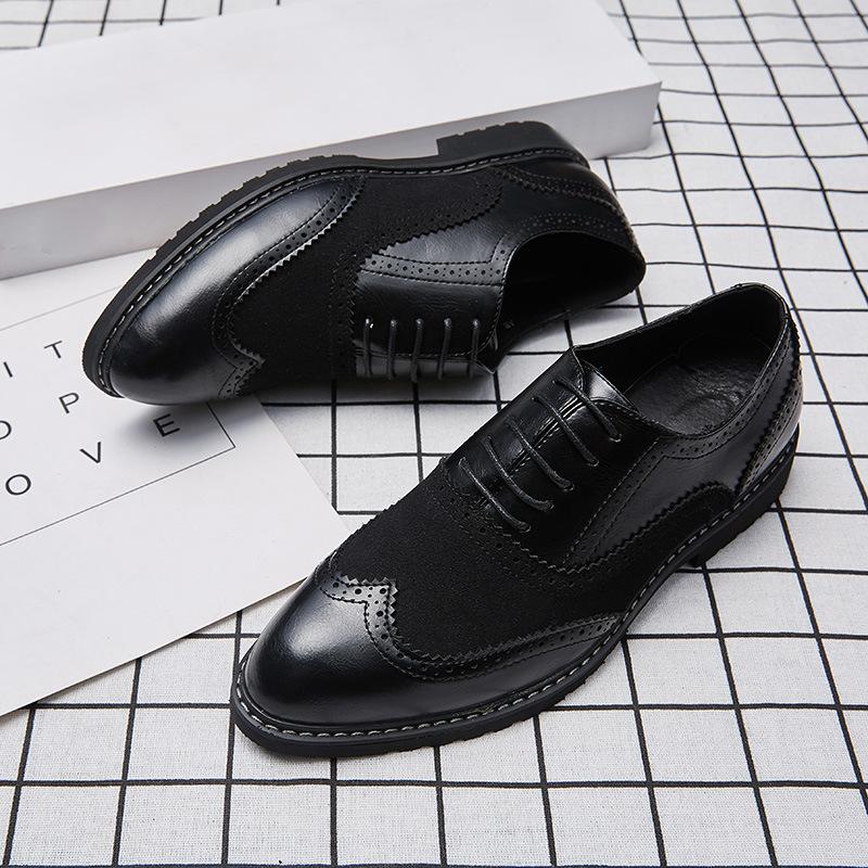 

2025 spring and autumn men s casual small leather shoes Brock men s business retro Korean leather shoes 38 чёрный