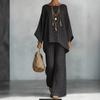 Casual print suit for women, bat-sleeved irregular top, drape wide-leg pants, two-piece set, one piece