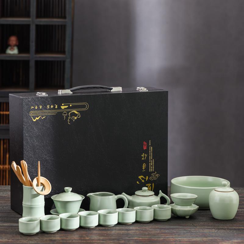 Ceramic Ge Kiln Ru Kiln Kung Fu Tea Set Large Set for Home Use Gifts for Others and Clients, Gift Box Set Vintage