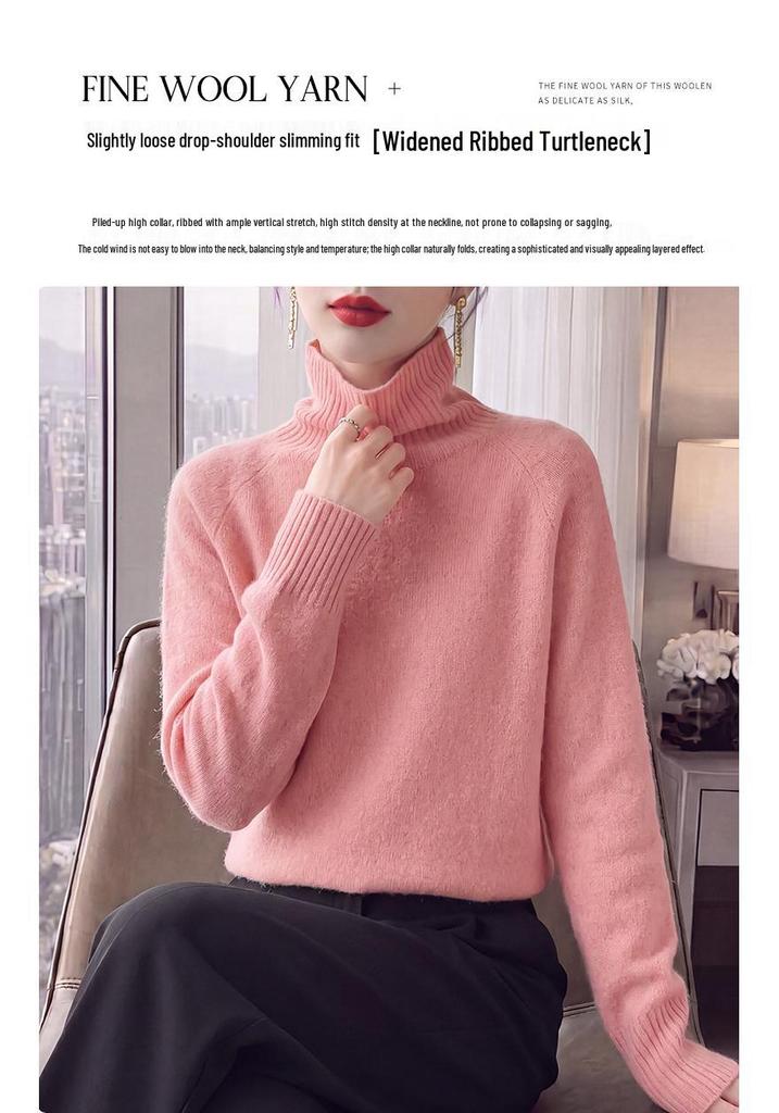 Retro Elegant High-Neck Pure Wool Sweater - Soft, Skin-Friendly, Warm, and Versatile for Autumn/Winter