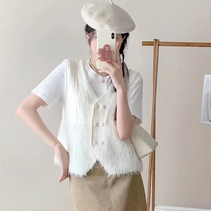 

Элегантный кардиган-пальто без рукавов с V-образным вырезом в стиле пэчворк, женский модный вязаный жилет-жилет на осень M белый