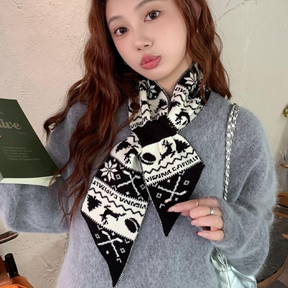 

Jacquard Women Scarf Deer Woolen Neckerchiefs Cute Winter Knitted Scarves Christmas зелёный/красный