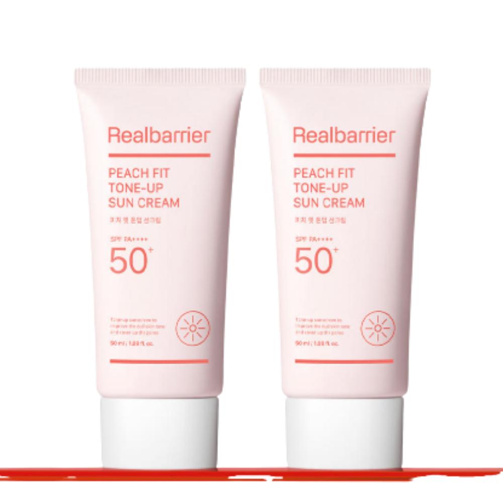 Real Barrier Peach Fit Tone Up Sun Cream SPF 50+ PA++++ 50ml (Pack of 2) - Natural Glow & Skin Barrier Protection