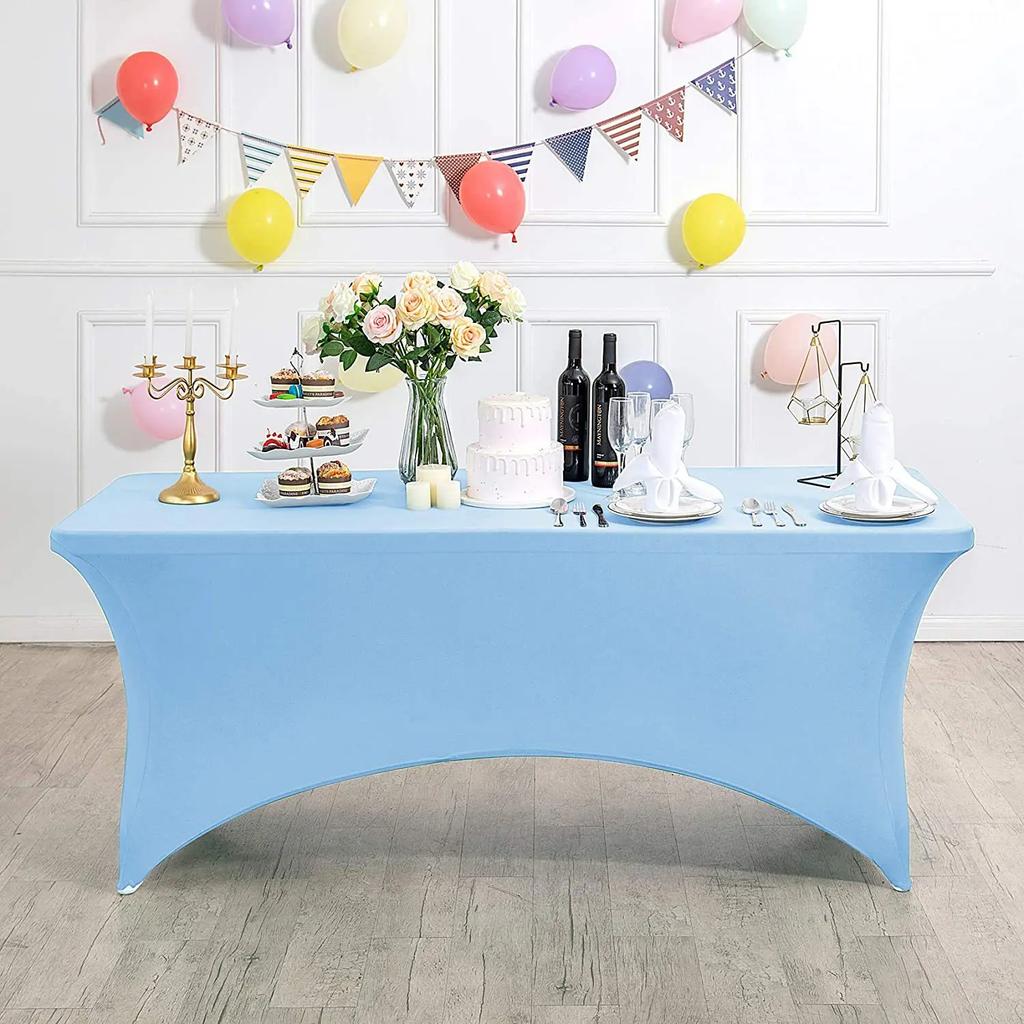 2 Pcs Spandex Table Cover for Standard Folding Tables Universal Rectangle Fitted Tablecloth Protector Wedding Banquet and Party