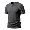 Men's Waffle Knit Henley T Shirts Short Sleeve Casual Solid Color Summer Basic Tee Tops