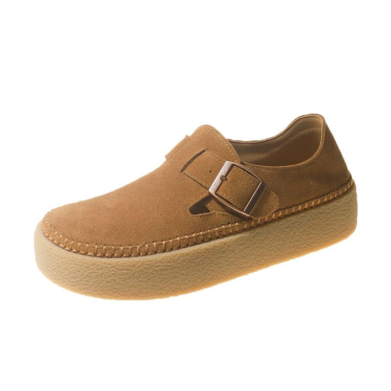 Soft leather large size shoes women's platform lazy shoes autumn new big head retro Mori Doudou shoes