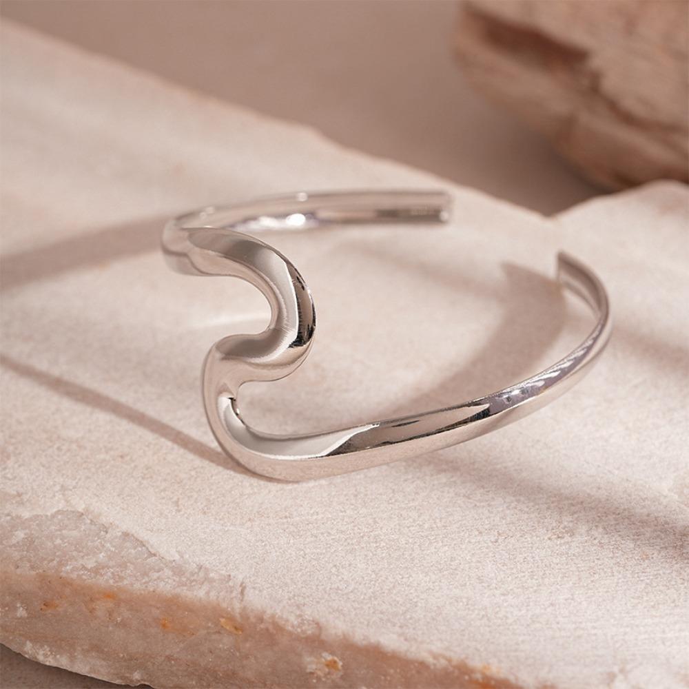 Geometry Wave Line Women Cuff Bangle Zinc Zinc Alloy Bohemian Bracelet Ins Fashion Metal Arm Cuff  Women