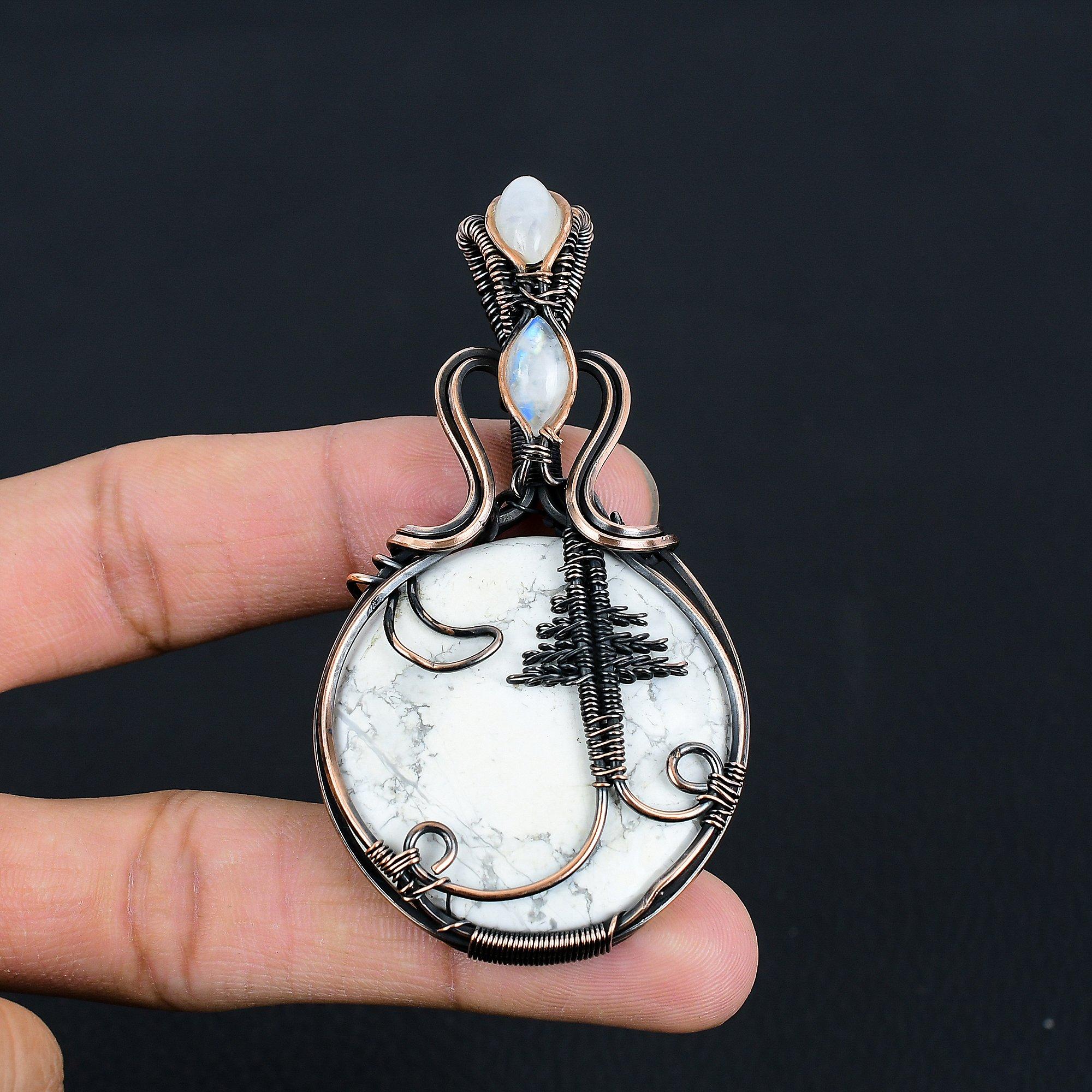 

Howlite Pendant, 999 Copper Wire Wrapped Gemstone Jewelry, Handmade Pendant, For Thanksgiving 2.55 Inches