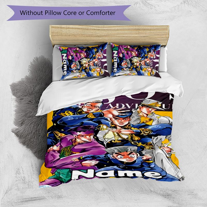 3pcs Custom Name Cartoon JoJo's Bizarre Adventure Bedding Set Duvet Cover Closure Includes 1 Duvet Cover & 2 Pillowcases for All Seasons Bedroom Decor
