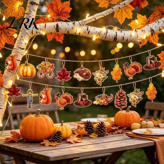Herbst-Thema Hängedekoration 12/24/36 Stück Thanksgiving Holzdekoration, Herbstkürbis Ahornblatt Bauernhaus Truthahn Ornament, Erntefest Party