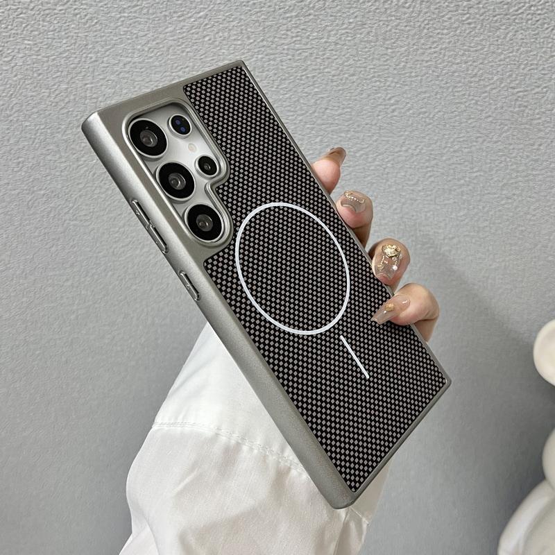 Carbon Fiber Texture Magnetic Phone Case For Samsung S25 Ultra S24 FE S23 Plus Wireless Charge Shockproof Hard PC Bumper Cover