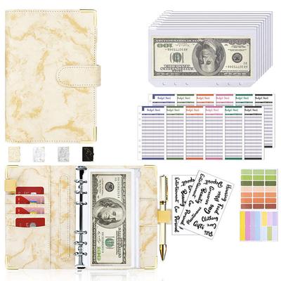 A6 Money Saving Organizer PU Leather Budget Binder Marble Notebook Budgets Planner Envelope Office School Supplies