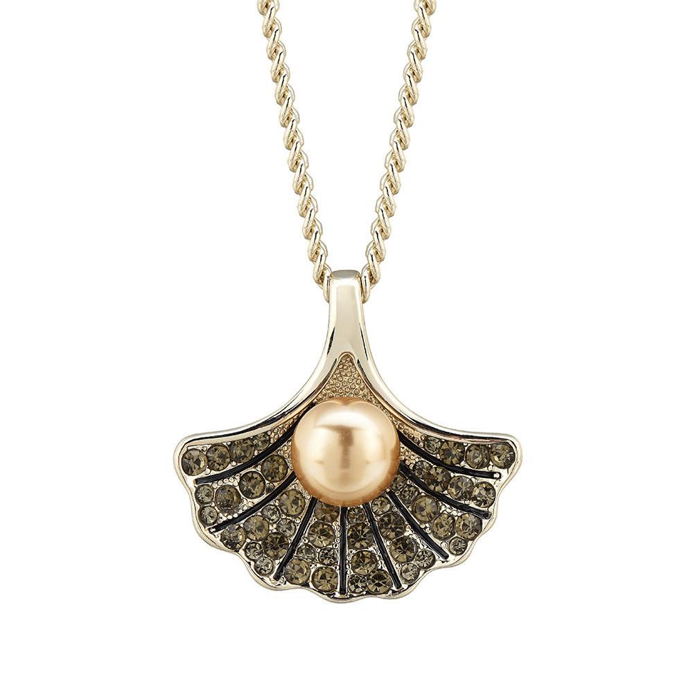 Chic Droplet Design Scallop Pearl Necklace In Fashionable Coffee Gold For Trendy Women