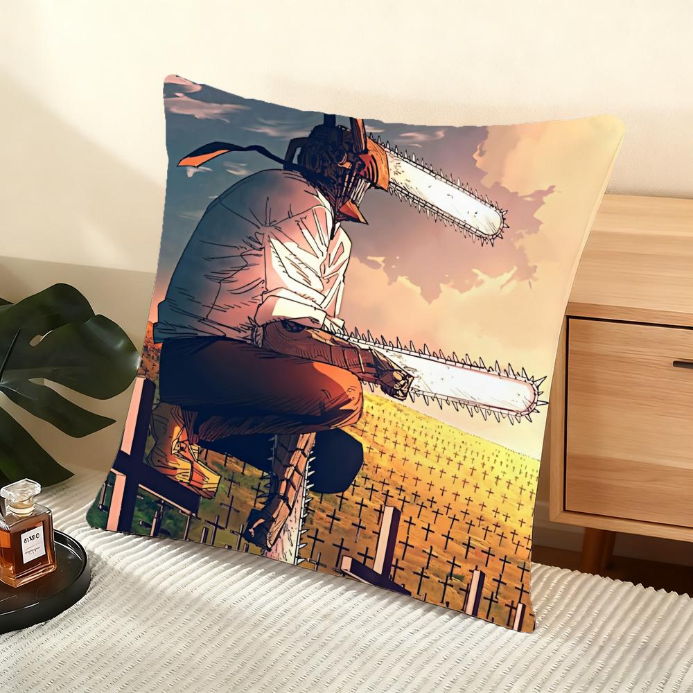 Anime C-Chainsaw Man Cushion Cover Soft Short Plush Pillow Cover Smooth Cozy Texture Aesthetic Cushion Case Home Decor