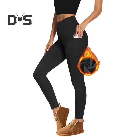 

Женские леггинсы с высокой талией, бархатные, утолщенные, теплые, облегающие, с карманами, леггинсы для йоги на осень-зиму S чёрный