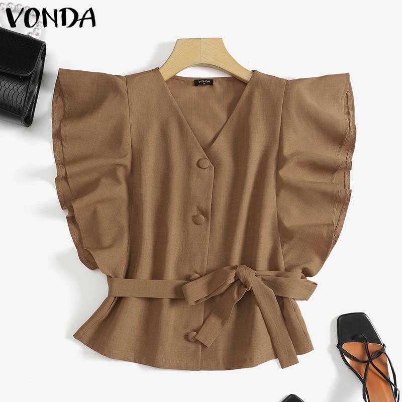 

VONDA Летние женские топы на шнуровке с V-образным вырезом и короткими рукавами