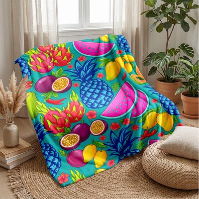 Fruit Paradise Pattern Theme Blanket Lightweight Warm Flannel Blanket Decorative Throw Blanket for Home Decoration