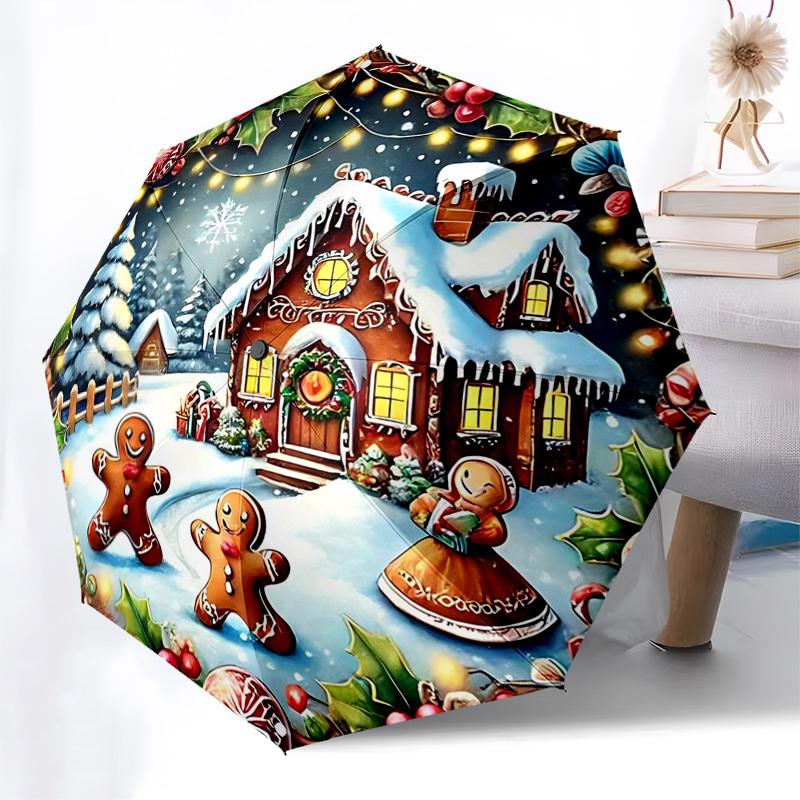 

1pc Stunning Christmas Floral Design Automatic Folding Umbrella, 3-Fold Design, 8-Bone Iron Frame, Outdoor, Festive Gift for Fans, Travelers, Daily Us