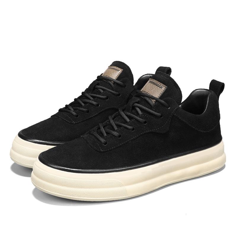 Spring high-top thick-soled men's shoes black new matte leather shoes men's breathable and versatile lightweight casual shoes