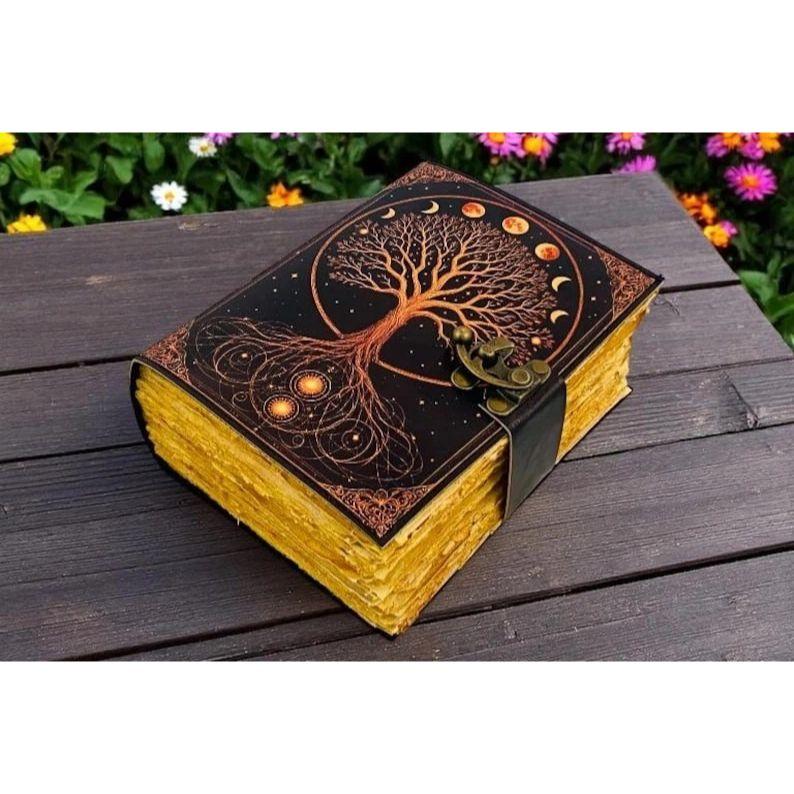 Handmade Leather Tree of Life Journal Vintage Embossed Notebook with Lock Diary
