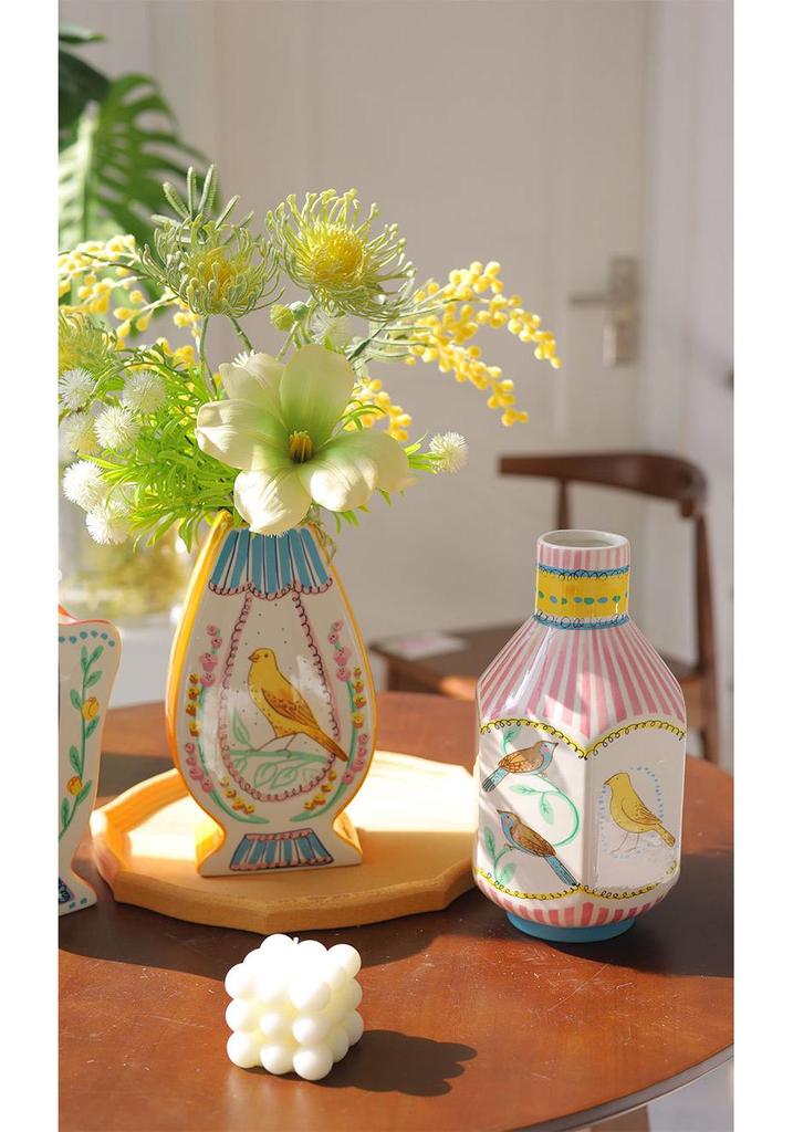 Nightingale and Rose Ceramic Vase: High-End Pastoral Flowers & Birds Ornament for Living Room