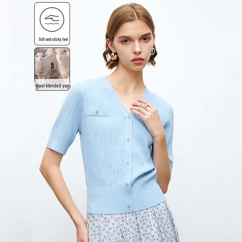 

JESSIE Женский элегантный трикотажный топ с V-образным вырезом и коротким рукавом в полоску S