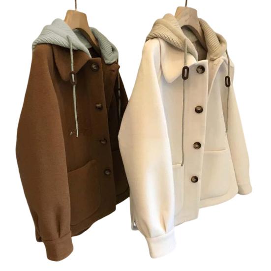 Veste en laine pour femme, faux patchwork deux pièces, grande taille, manteau croisé à cordon de serrage, ample, thermique, manches longues, pour les déplacements, l'école, le printemps, l'automne et l'hiver