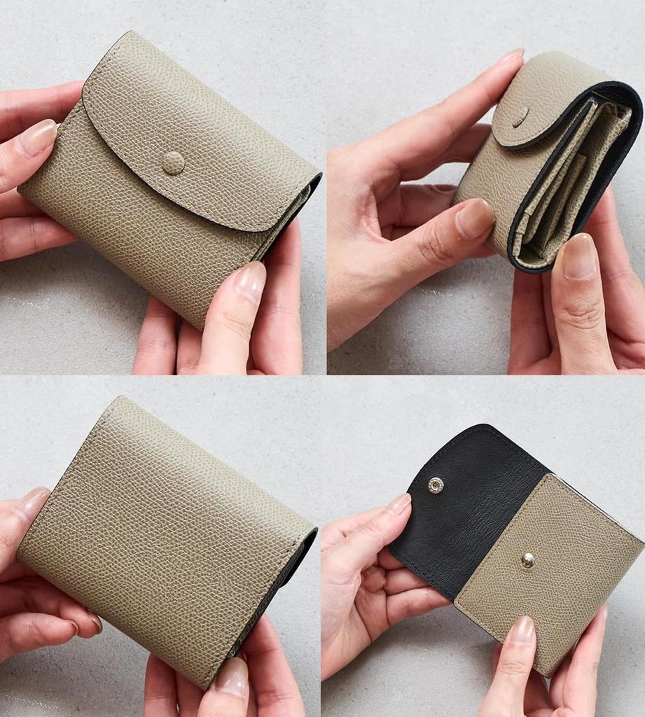 SOPO SO57 (Oyster Gray) Bifold Mini Compact Slim Leather Wallet for Men and Women, Made In Japan