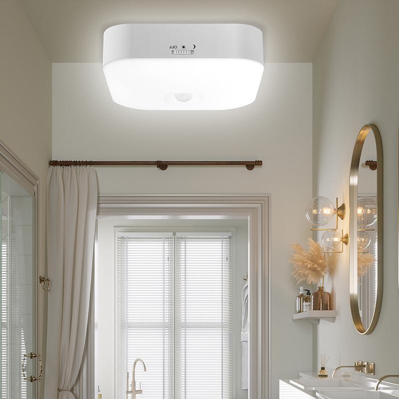 Square Ceiling Light with Motion Sensor and Rechargeable Battery for Hallway Stairway Entryway Corridor Minimalist Design USB Charging Mount Included