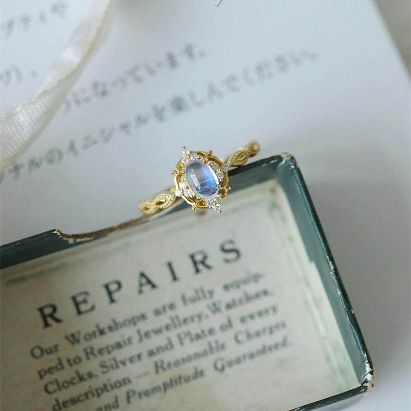 Natural Moonstone Blue Light Women's Ring - Trendy Korean & Japanese Style Gift for Girlfriend, Best Friend, or Lover on Valentine's Day
