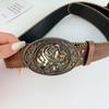 Vintage Spice Girl Ethnic Style Totem Rose Flower Metal Buckle Belt Belt Niche Mori Belt Accessories Belt Tide