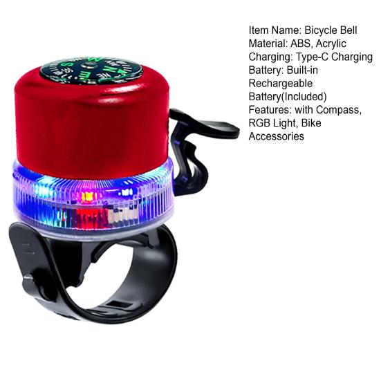 Electric Bike Bell with Compass RGB Light USB Rechargeable MTB Road Mountain Bicycle Handlebar Alarm Horn Bike Accessories
