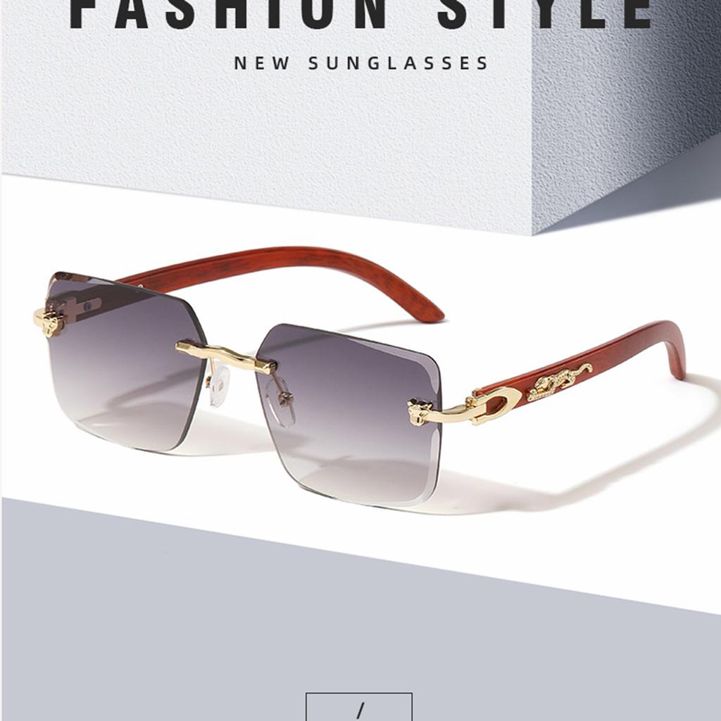 New Leopard Head Sunglasses Frameless Trend Street Sunglasses Joker Box Women Sunglasses