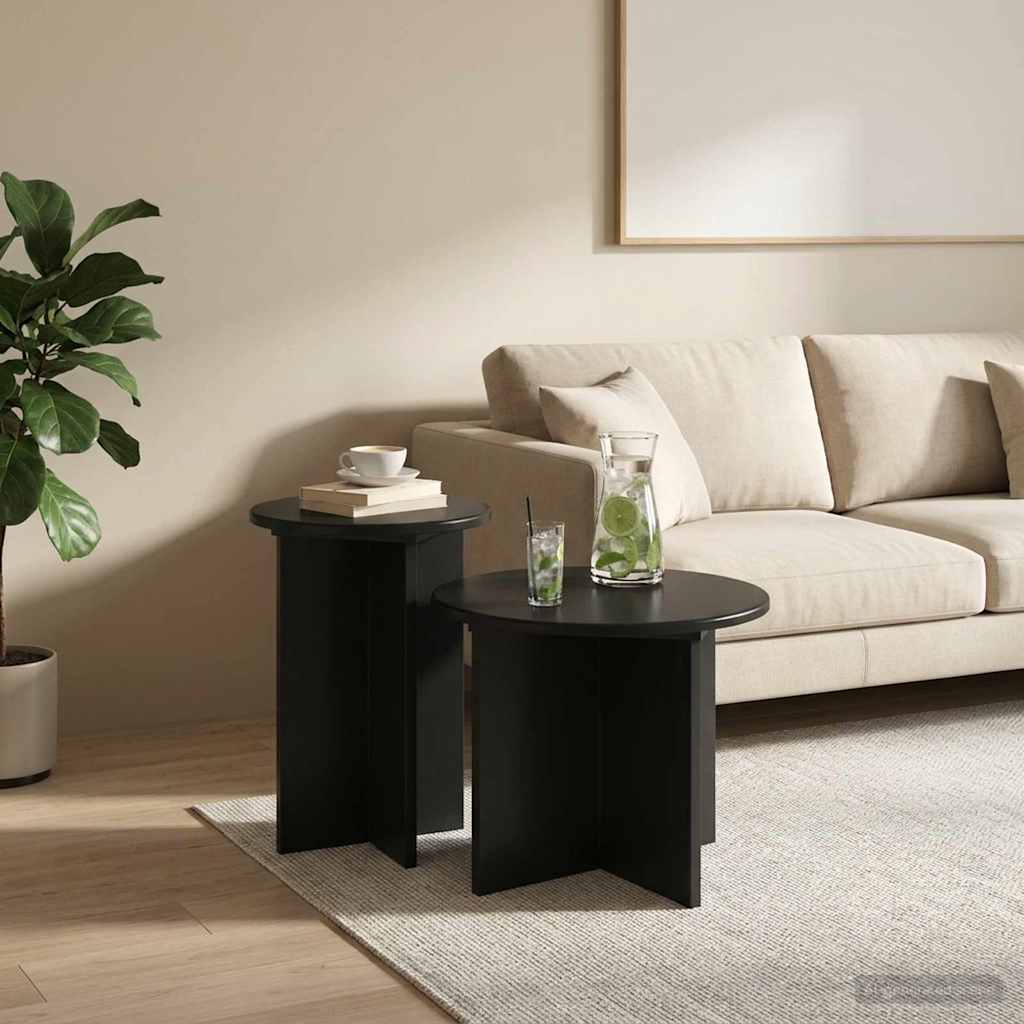 Side Table Set 2 pcs Black Oak Wood Based Material