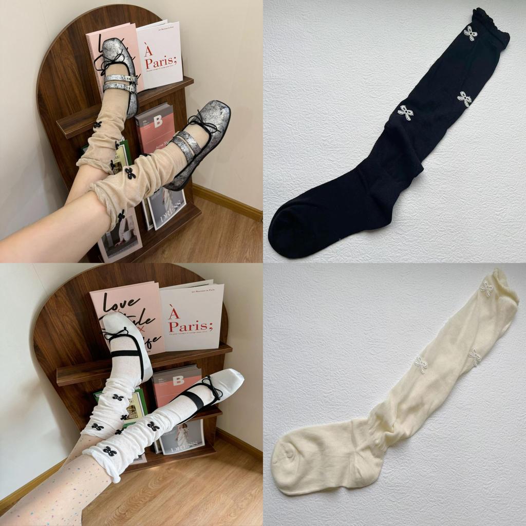 Spring Summer Butterfly Embroidered Cotton Kneehigh Socks For Women With Frictionresistant Feature